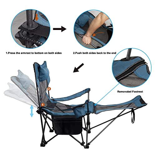 Camping Folding Chair with Foot Rest, Cup Holder, Removable Storage Bag (Blue) G9880