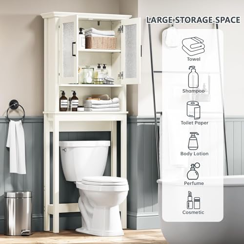 Espresso Over The Toilet Storage Cabinet with Glass Doors and Adjustable Shelf C6183