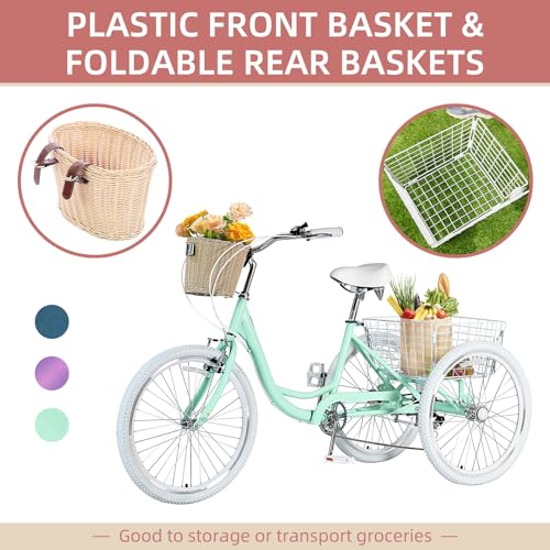 7 Speed 20/24/26 inch Three-Wheeled Bicycle with Basket J959