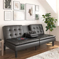 Black Faux Leather Memory Foam Futon with Cupholder and USB O2438