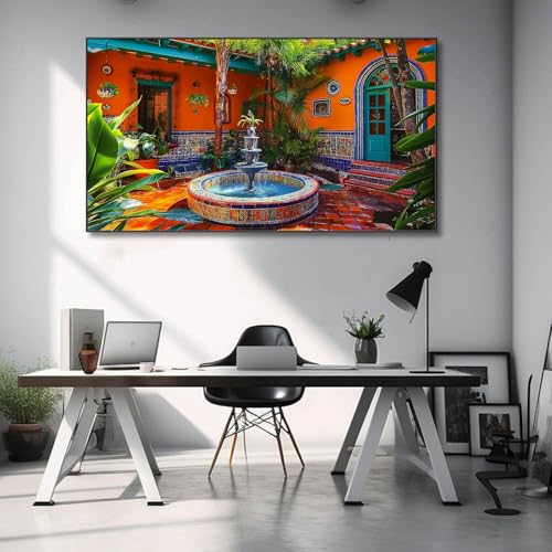 Gold Metal Framed 36x20 inch Large Abstract Canvas Wall Art P989
