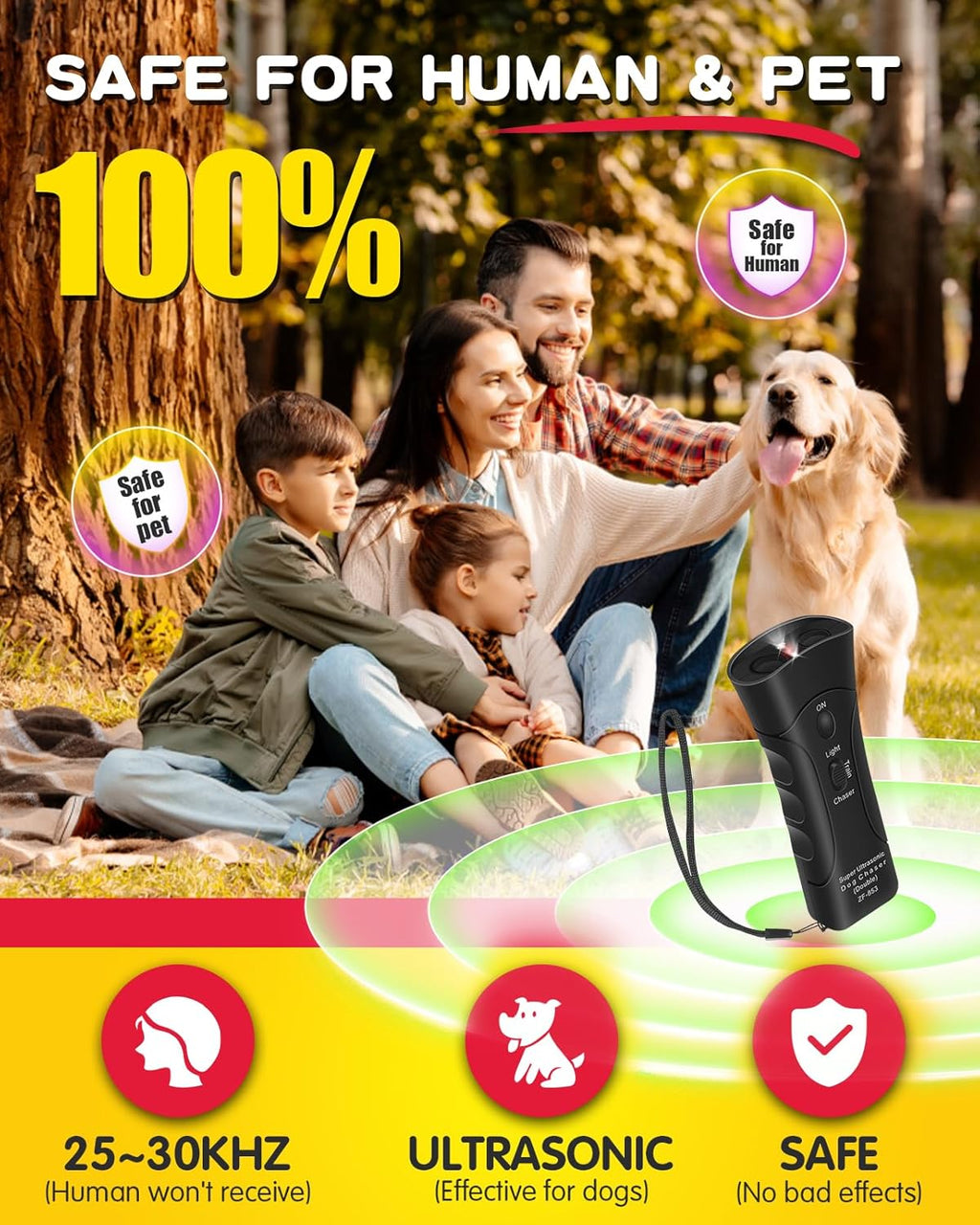 Ultrasonic Dog Bark Deterrent with 3 Modes and LED Light L7580