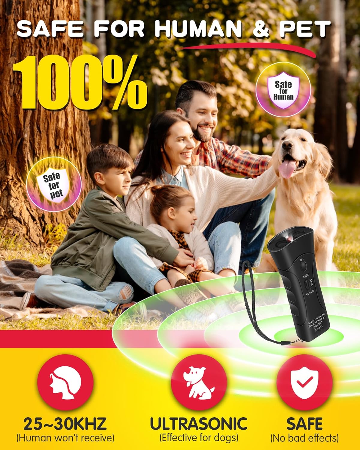 Ultrasonic Dog Bark Deterrent with 3 Modes and LED Light L7580