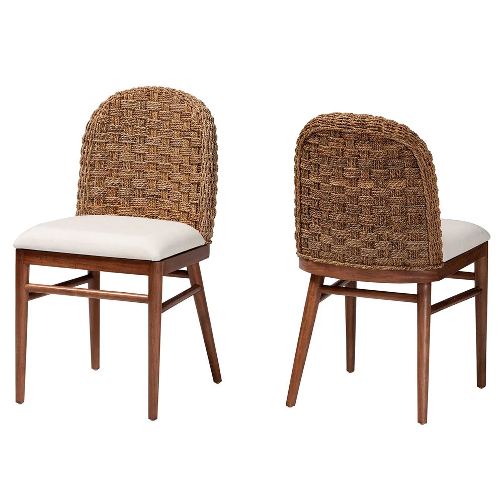 18.9" Acacia Wood & Seagrass Dining Chair in Brown Set of 2 Y16452