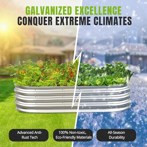 Galvanized Raised Garden Bed Planter Boxes, Large Oval Metal, Silver D80477