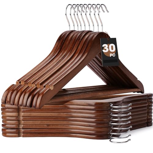 30-Pack Wooden Clothes Hangers with Rotatable Hook B537