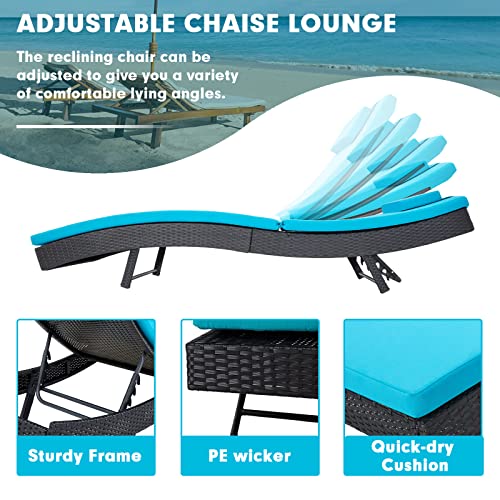 Outdoor Reclining PE Rattan Steel Frame Chaise Lounge Chairs Set of 2 K682
