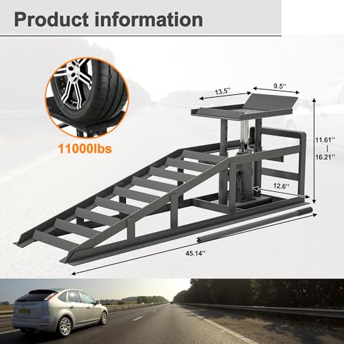 2 Pack Hydraulic Car Ramps 5T 10000lbs Low Profile Lift Height 11.61-16.21 Inches J584157
