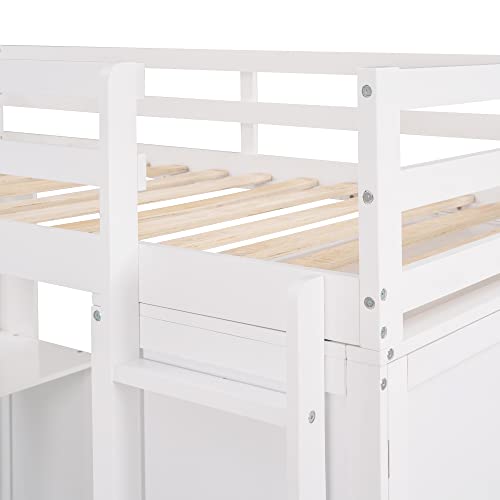Full Loft Bed with Desk, Wood, Storage Drawers, Wardrobe and Shelf, Espresso R463950