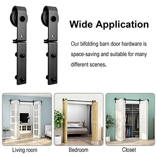 Black Track Bi-Folding Sliding Barn Door Hardware Kit F325