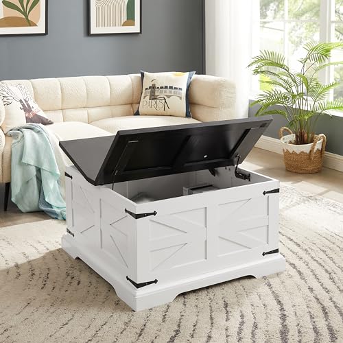 Farmhouse Lift Top Coffee Table, 31.5" Square Wood Center Table with Hidden Storage Compartment H1814