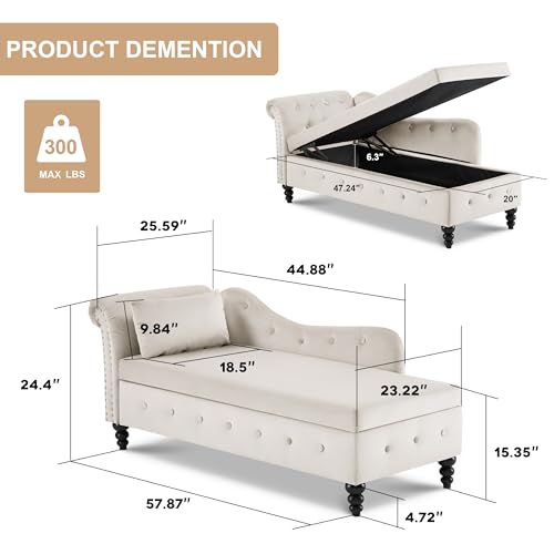 Beige Tufted Velvet Chaise Lounge with Storage W28441