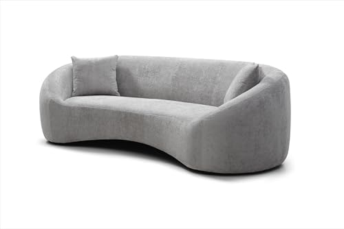 Light Gray Chenille Velvet 3 Seater Curved Sofa F1009