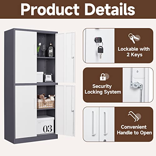 Black 72" Tall Steel Lockable Storage Cabinet with 2 Doors and 5 Adjustable Shelves A64123