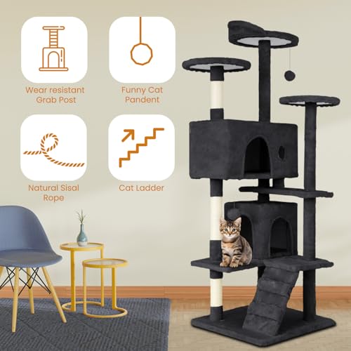 Dark Gray Multi-Level Cat Tree with Scratching Posts P58186