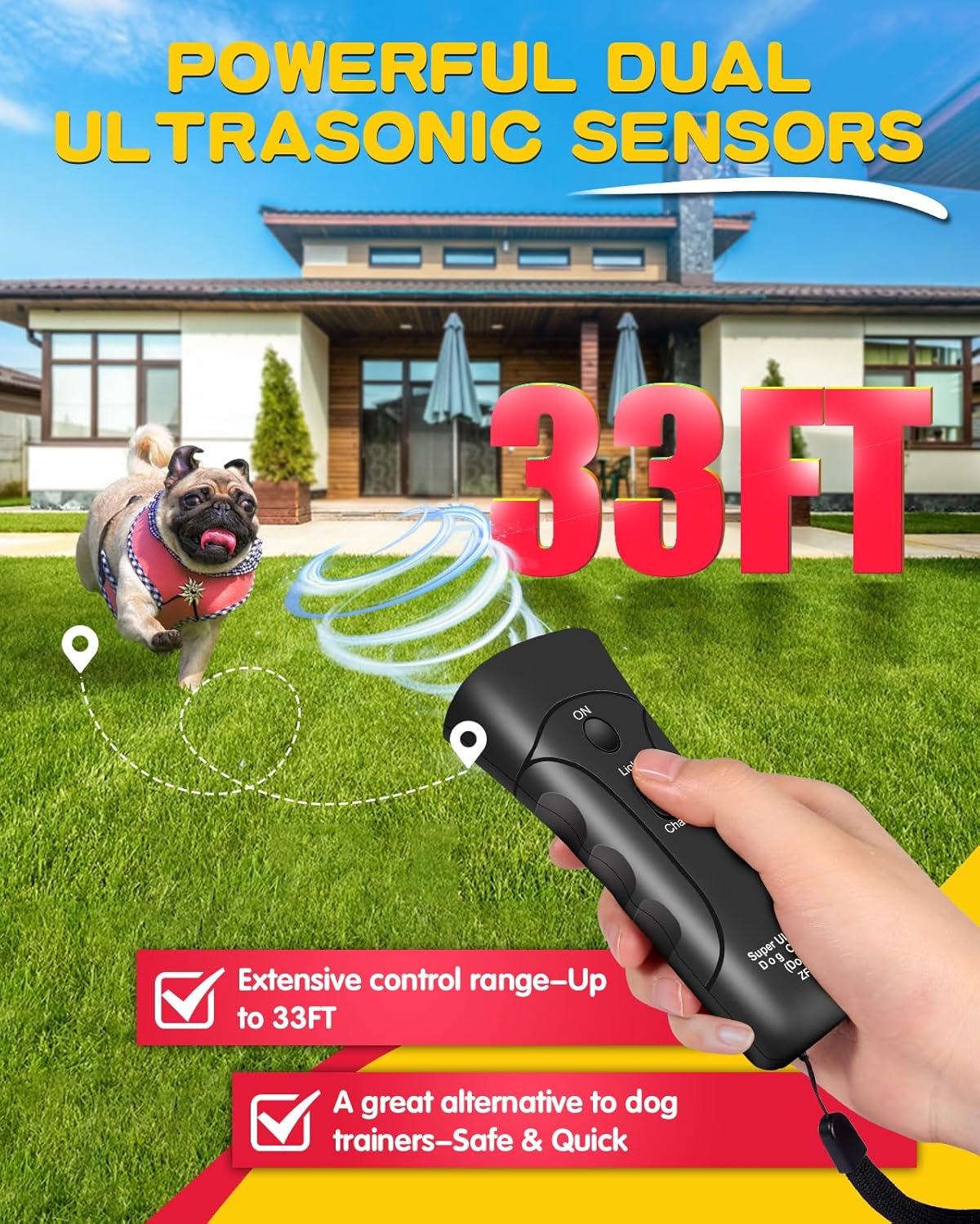 Ultrasonic Dog Bark Deterrent with 3 Modes and LED Light L7580
