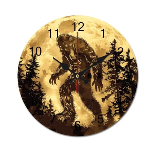 Golden Moon Wall Clock Silent Non-Ticking Round Wooden Clock Battery Operated 40*40cm Q259