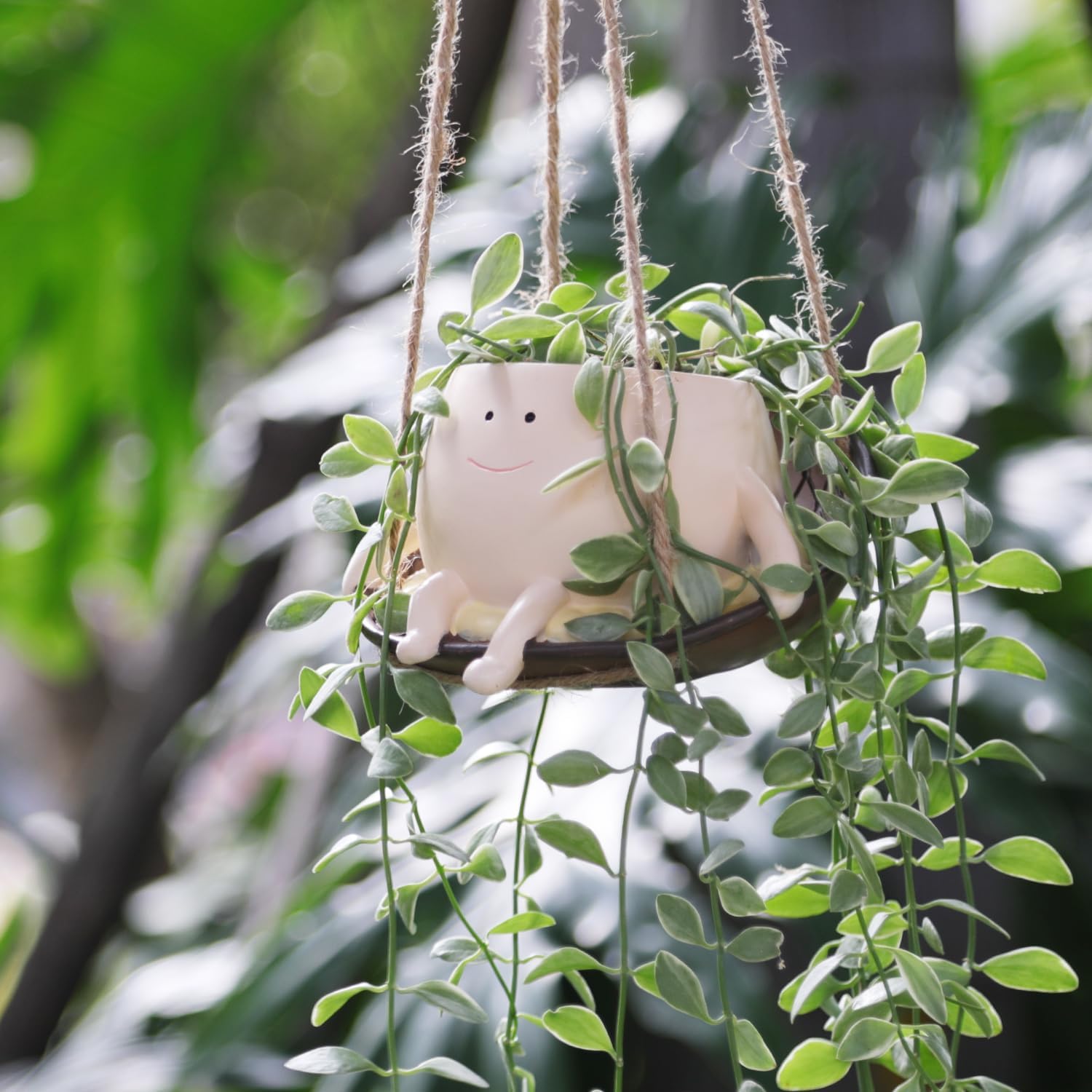Hanging Swing Chair Planter Pot Smile Face Plant Pot for Indoor Outdoor Plants Cute Head Flower Pots T807