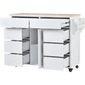 Rolling Kitchen Island with Storage, Rubber Wood Mobile Kitchen Cart with Lockable Wheels, Drawers, Shelves T324419