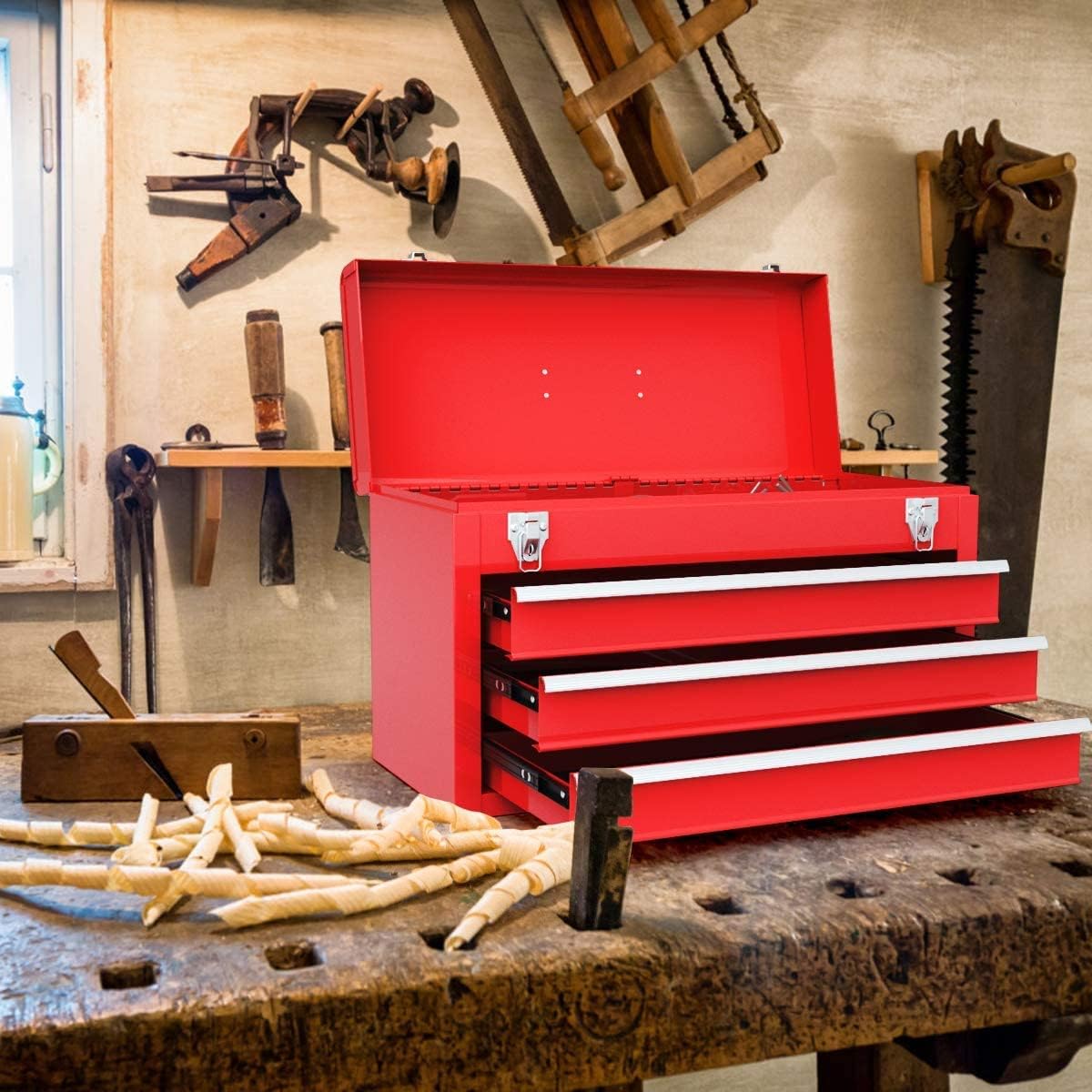 Red 20.5'' Steel Tool Box with 3 Drawers F568