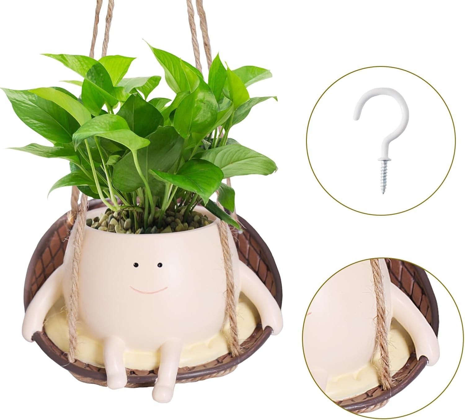 Hanging Swing Chair Planter Pot Smile Face Plant Pot for Indoor Outdoor Plants Cute Head Flower Pots T807
