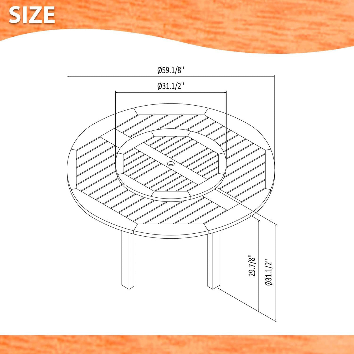 7-Piece Round Dining Set, Eucalyptus Wood, Brown H8065