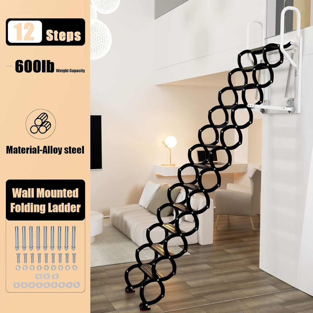 Black Wall Mounted Folding Attic Stairs R153523