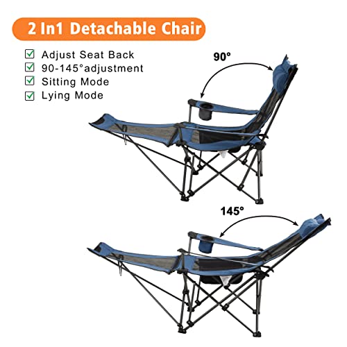 Camping Folding Chair with Foot Rest, Cup Holder, Removable Storage Bag (Blue) G9880