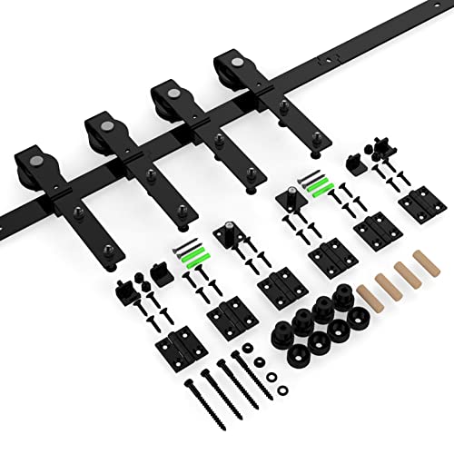 Black Track Bi-Folding Sliding Barn Door Hardware Kit F325