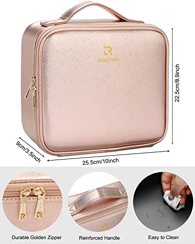 13.8 inches Large Black Cosmetic Case with Adjustable Dividers and Shoulder Strap D986