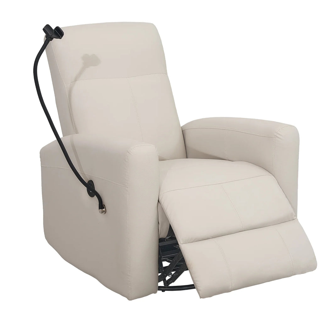 Creamy White Swivel Rocking Power Recliner Chair with USB Port W8282