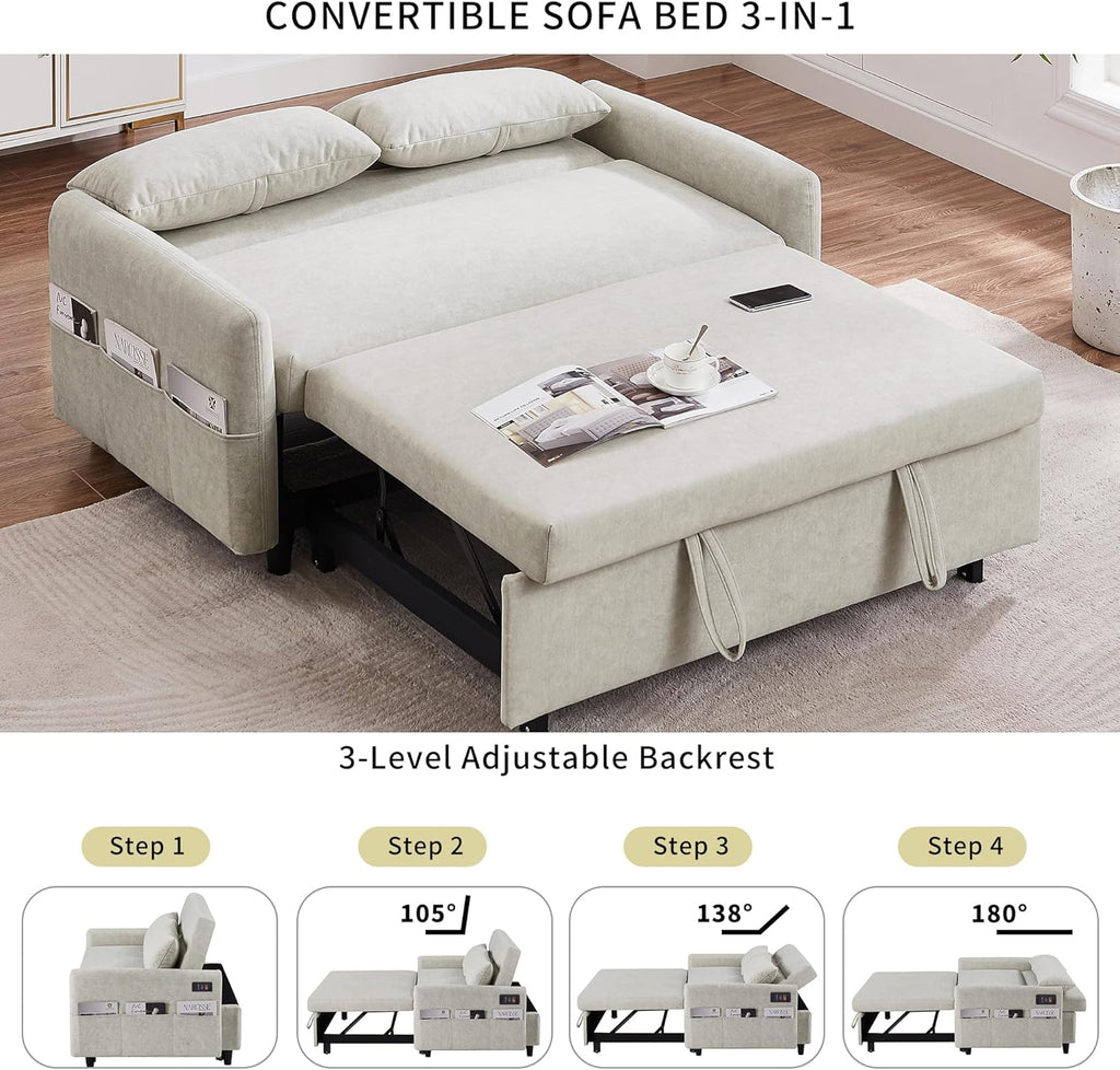 Beige Sleeper Sofa with Pull Out Bed T26423