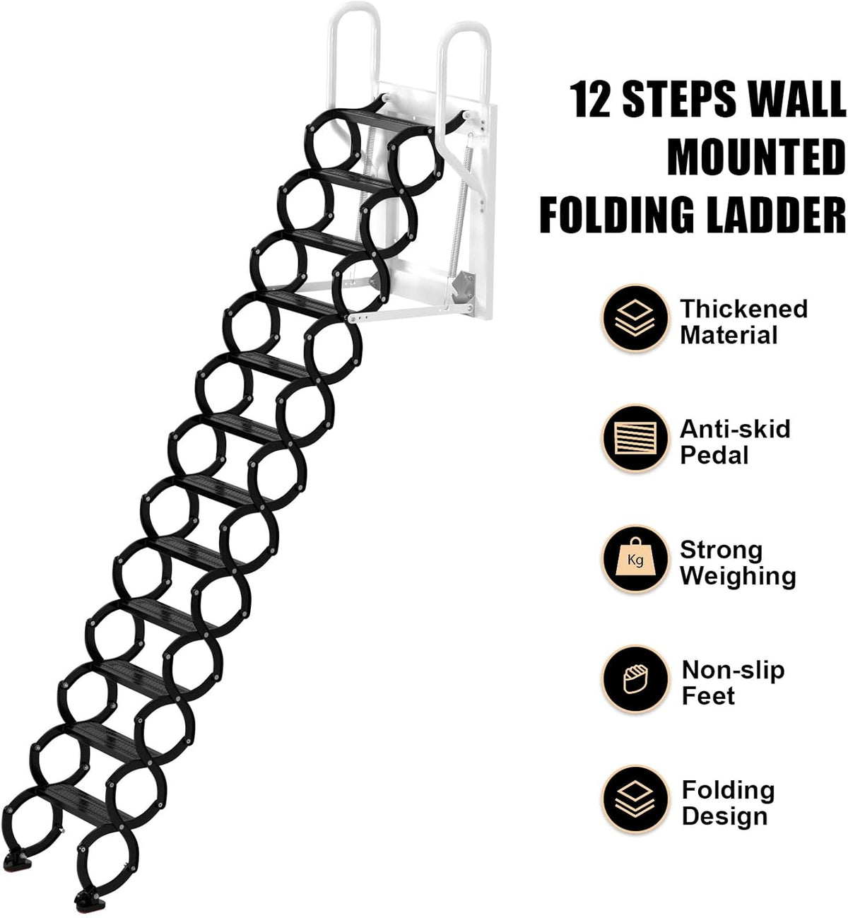 Black Wall Mounted Folding Attic Stairs R153523
