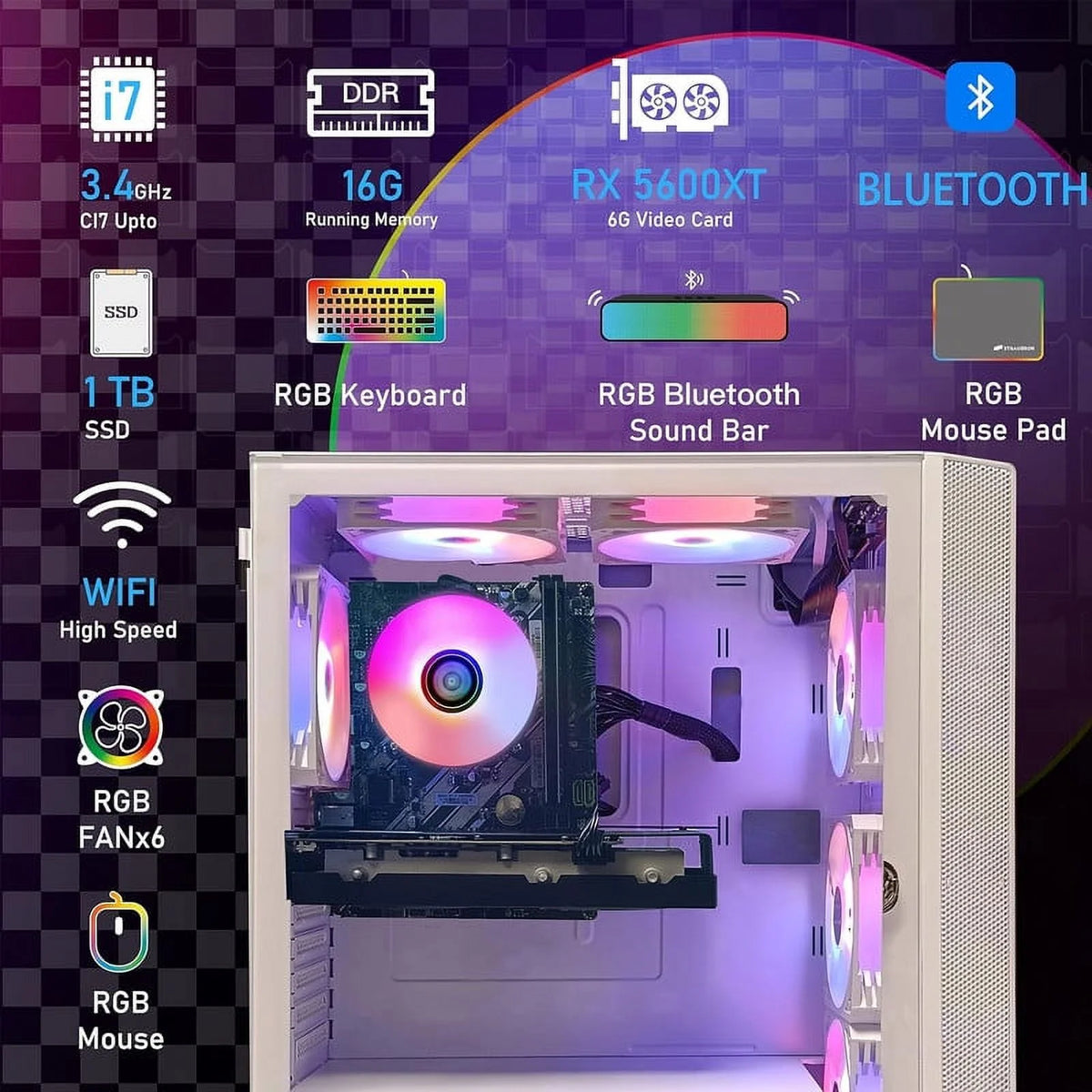 Gaming Desktop PC, Intel Core i7 3.4G up to 3.9G, 16G RAM, 1T SSD, Radeon RX 5600 XT 6G A879830