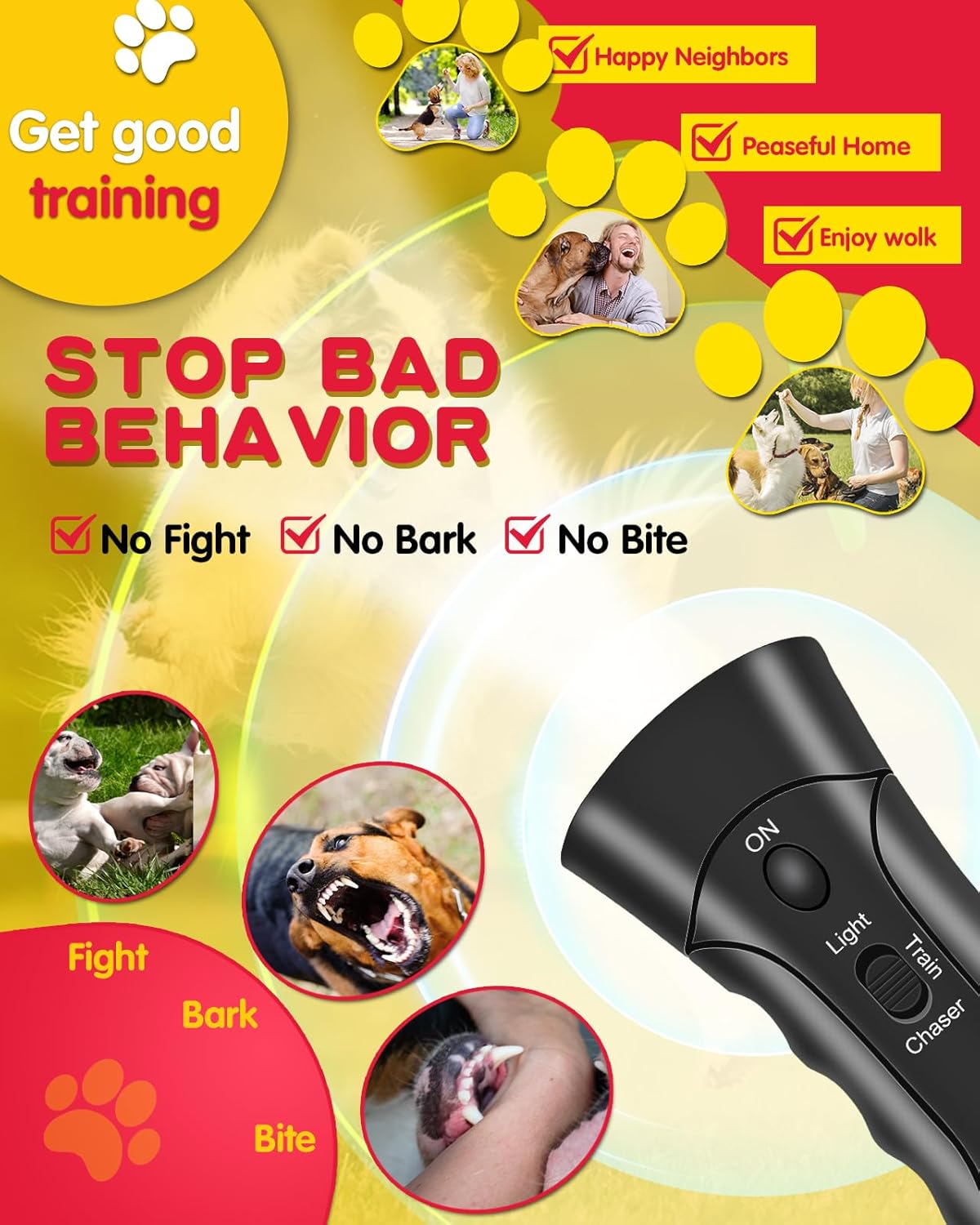 Ultrasonic Dog Bark Deterrent with 3 Modes and LED Light L7580