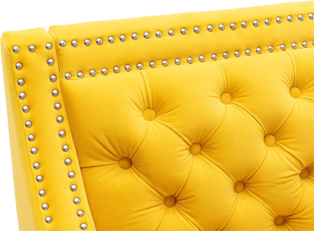Yellow Velvet Accent Chairs with Wood Legs O42160