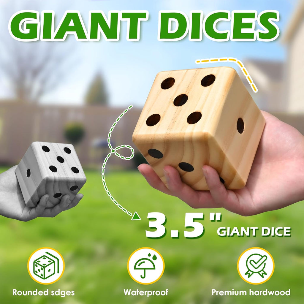 3.5" Wooden Yard Dice Set includes 6 Dice, Collapsible Bucket, Score Cards & Dry Erase Marker H263
