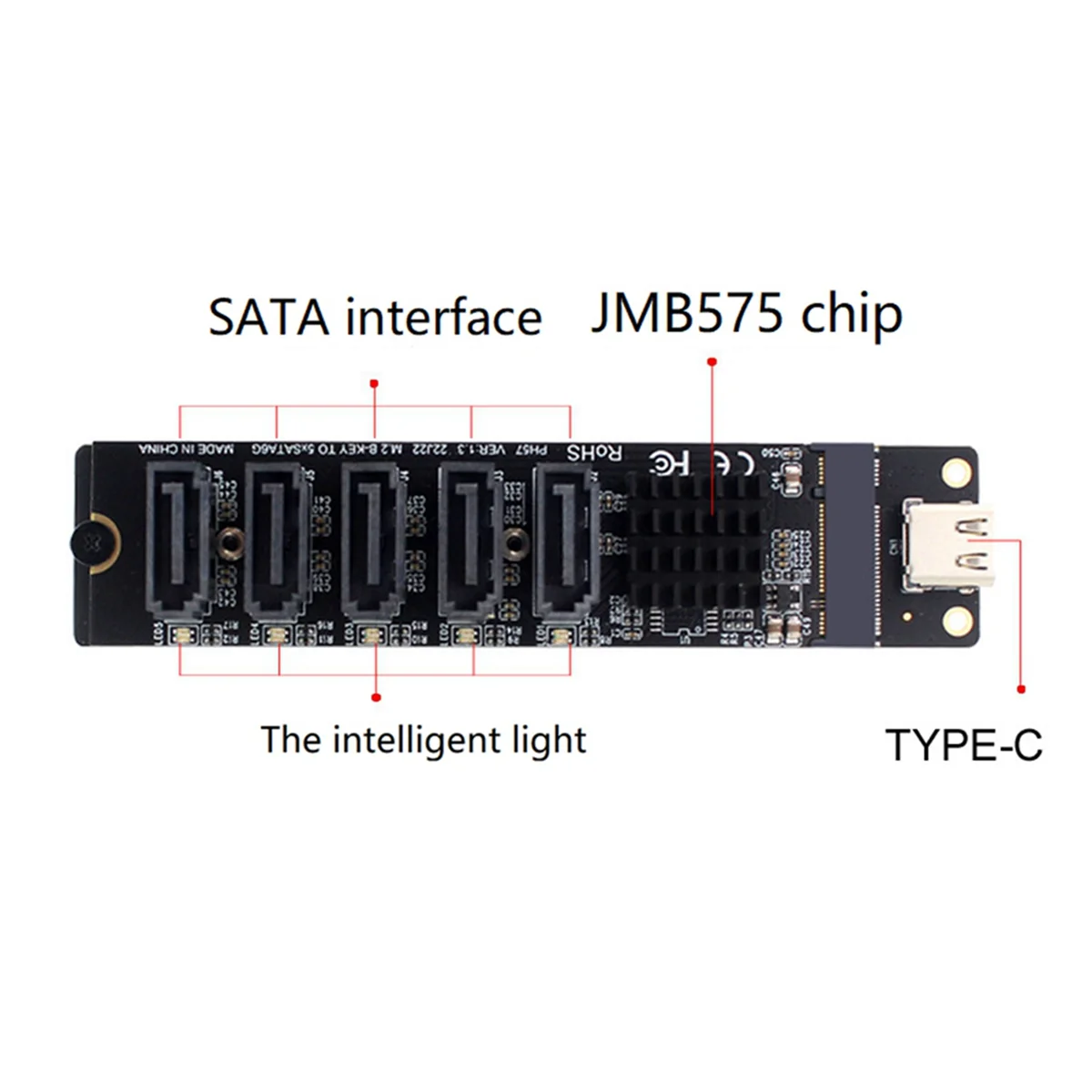 2X TYPE-C to SATA3.0 5 Ports Adapter Converter Card 6Gbps USB10G for SSD HDD Expansion, Black J978