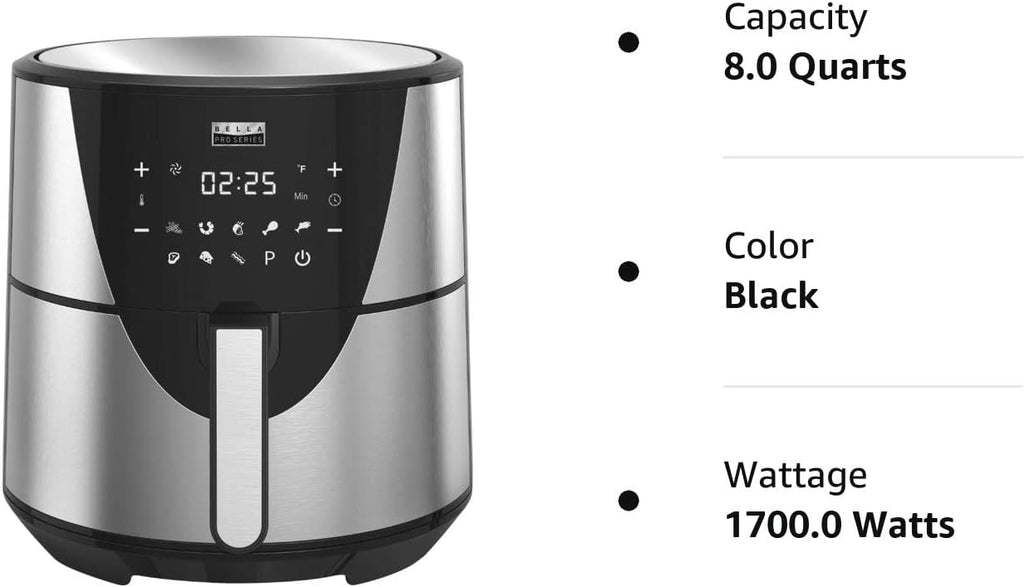 8qt Touchscreen Digital Air Fryer, Stainless Steel W98334