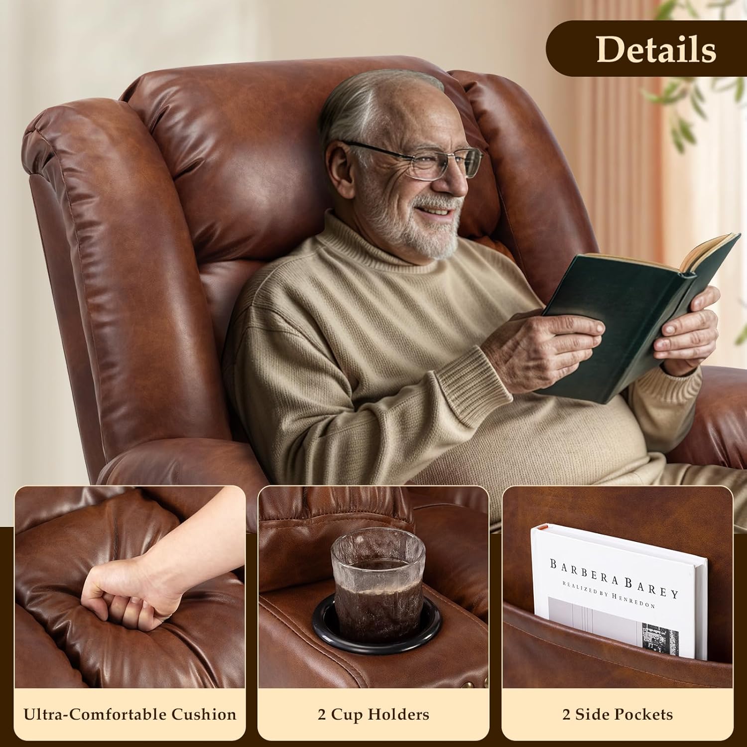 Large Power Lift Recliner with Extended Footrest, Heat and Massage X628477