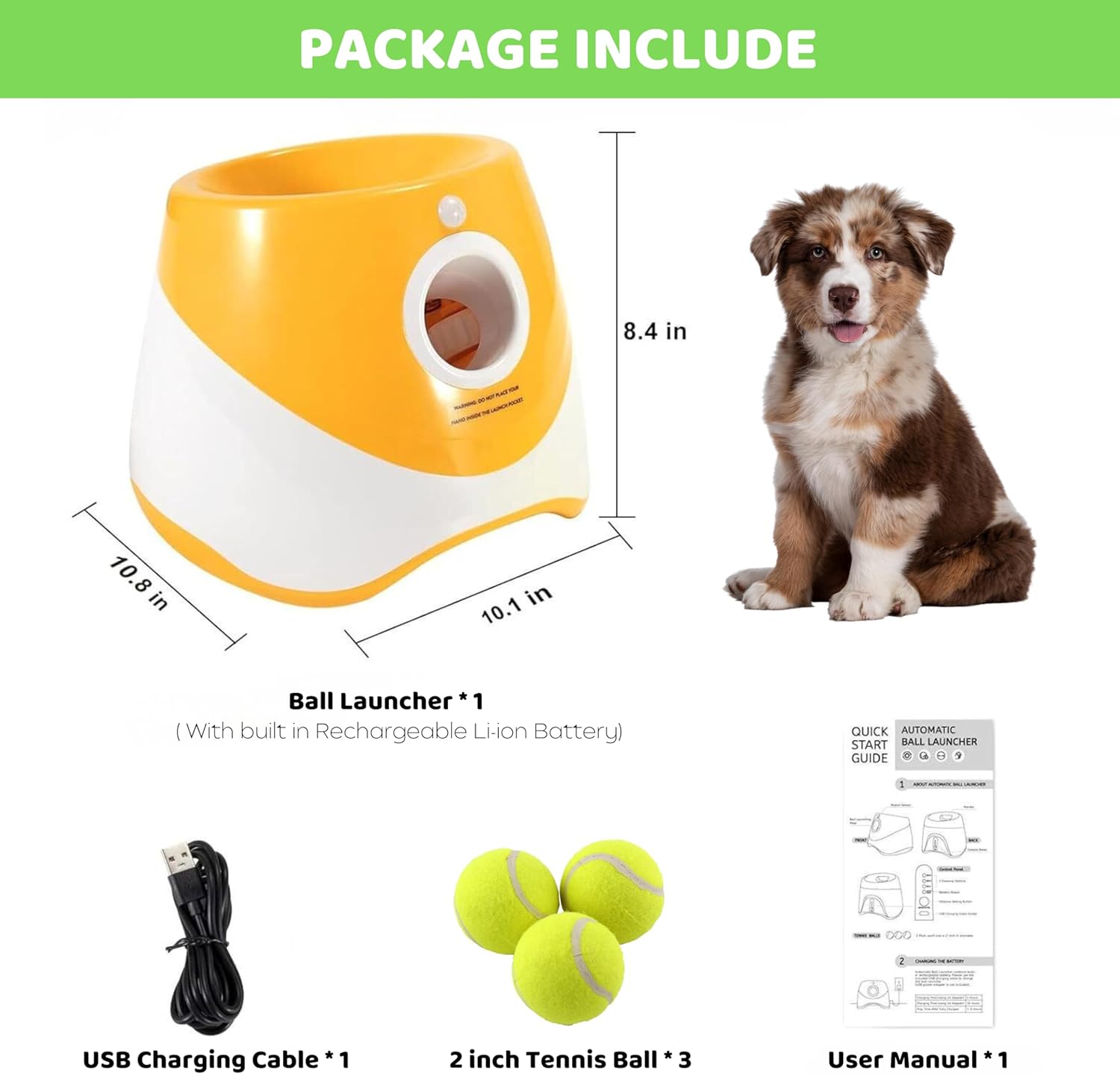 Orange Automatic Dog Ball Launcher with 3 Tennis Balls D457
