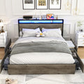 Black Full Size Bed Frame with Headboard, LED, 4 Storage Drawers, Charging Station Z969
