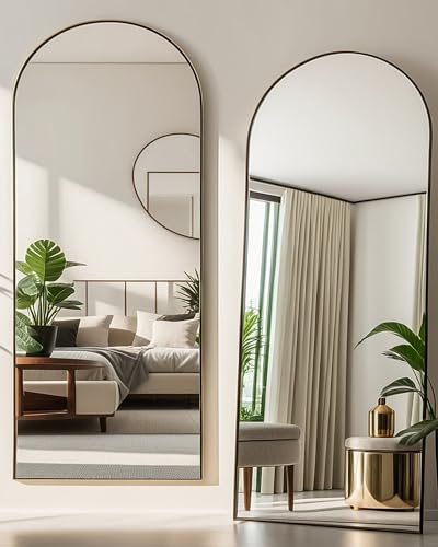 Black Arched Full Length Floor Mirror with Stand A57033