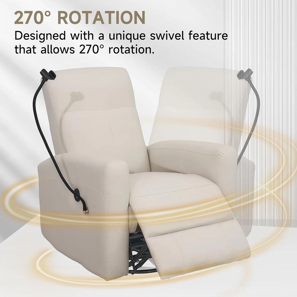 Creamy White Swivel Rocking Power Recliner Chair with USB Port W8282