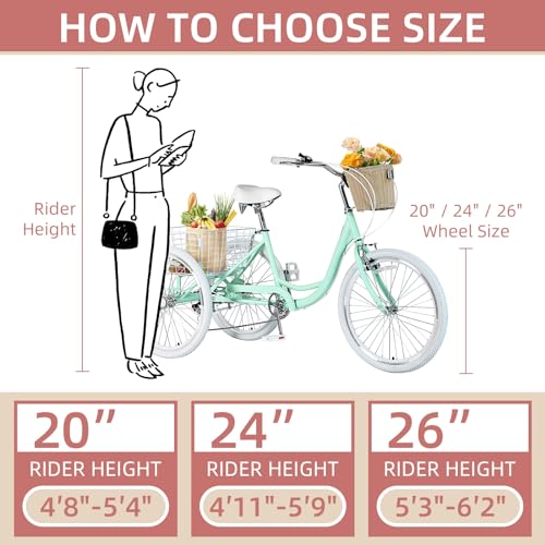 7 Speed 20/24/26 inch Three-Wheeled Bicycle with Basket J959