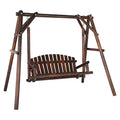6.5' Outdoor Porch Swing Rustic Loveseat Solid Wooden Natural Log Garden Swing (Carbonized) B65676