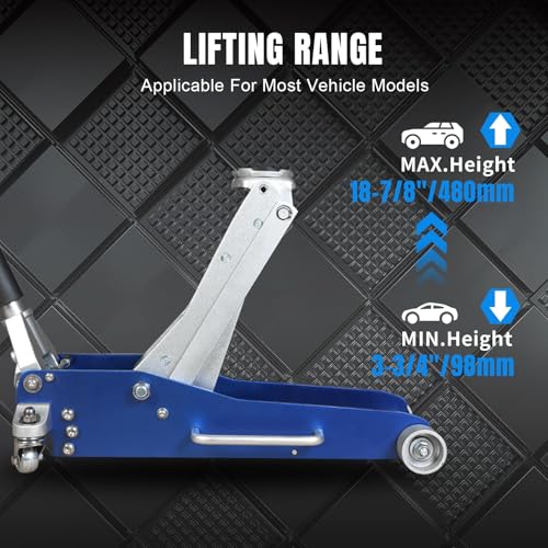 1.5 Ton Aluminum and Steel Hydraulic Low Profile Floor Jack with Dual Piston Quick Lift Pump, 3,000 lb Capacity K39966