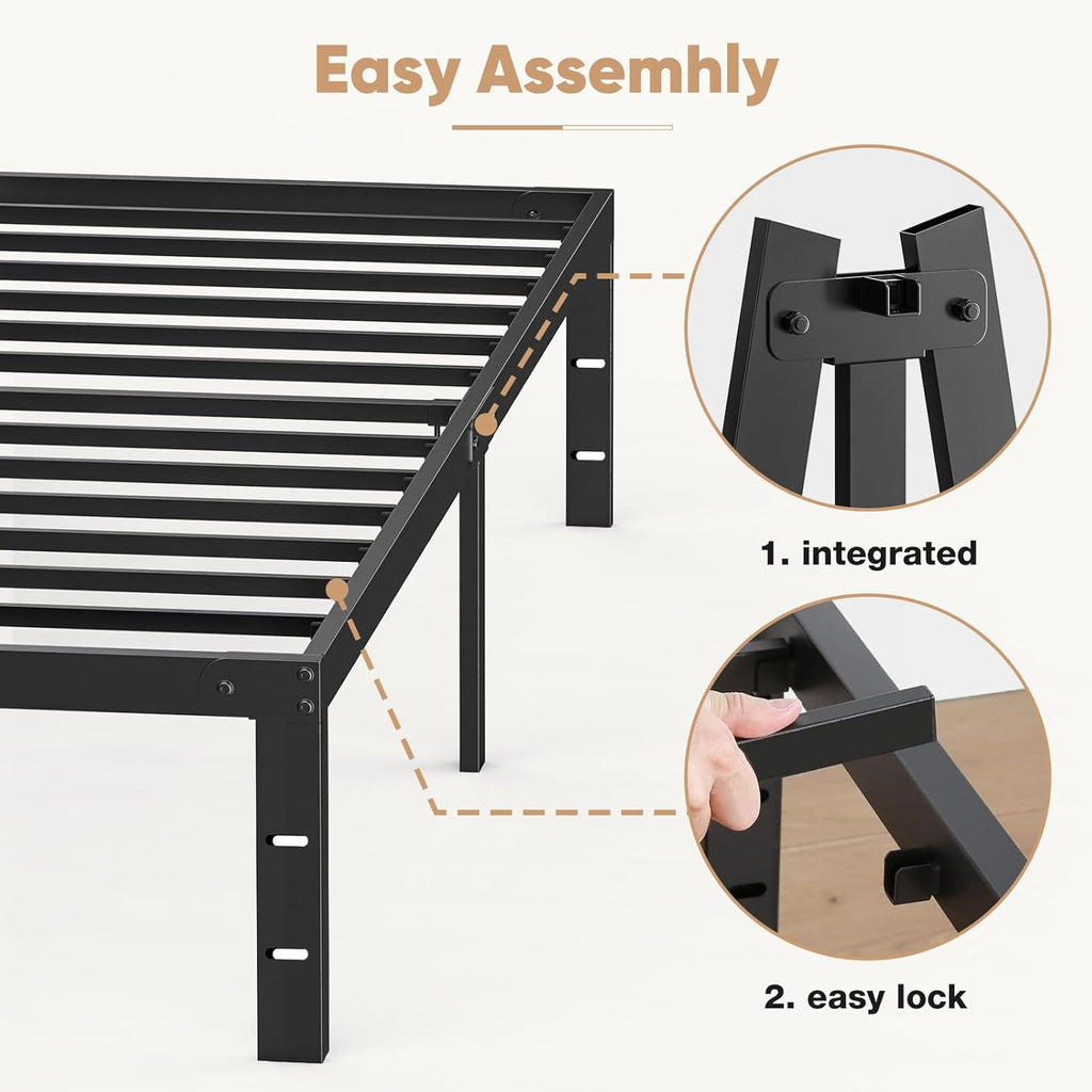 Twin Size Metal Platform Bed Frame with Steel Slat Support, Black K149