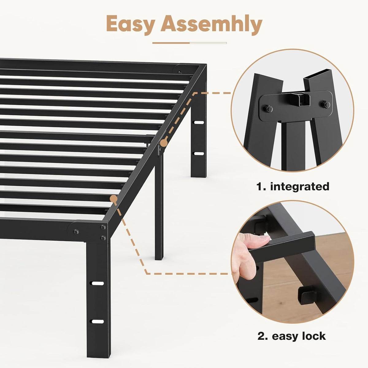 Twin Size Metal Platform Bed Frame with Steel Slat Support, Black K149