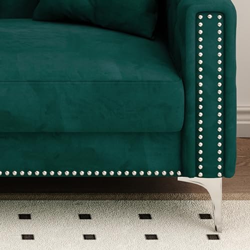 Blue Velvet 3 Seaters Sofa with Nailhead Decor and Metal Legs, 83" I30580